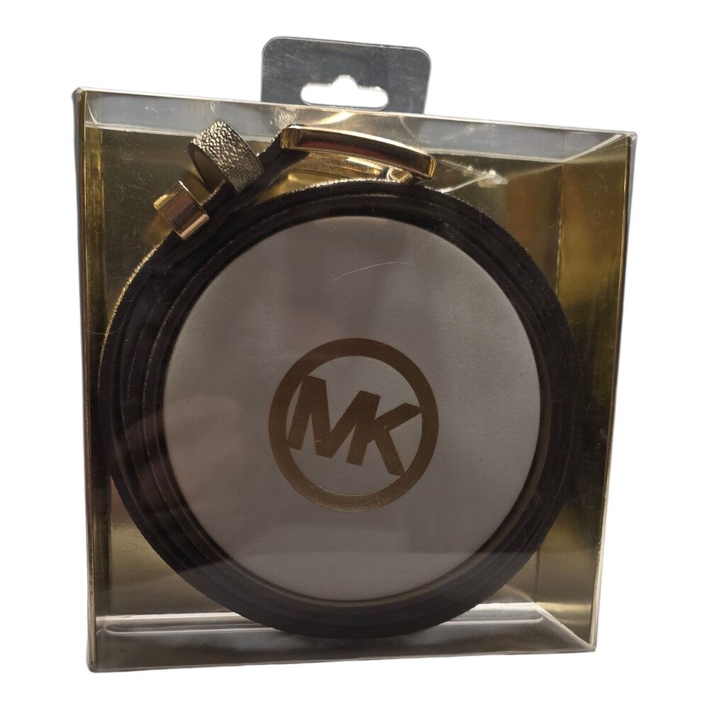 Michael Kors Women's Signature Logo Belt L/XL Gold On Gold w Gold Tone Hardware